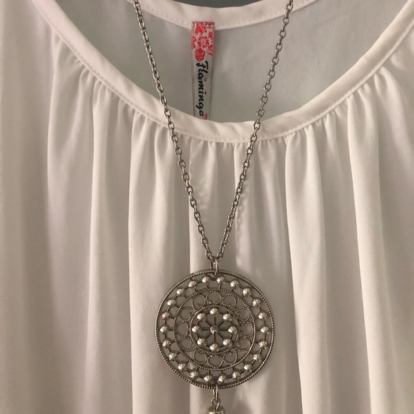 White Blouse Cold Shoulder Flamingo ✵ White Office - Picture 3 of 5